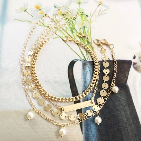 ๐HP๐Gorgeous 4-layer Gold Bracelet Anklet - Picture 6 of 10